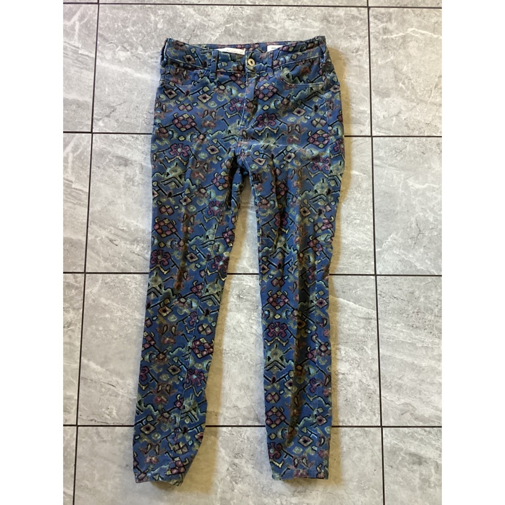 Pilcro Anthropologie High Rise Skinny Corduroy Pants Blue Geometric Print 27